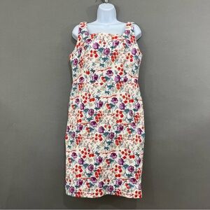 Ann Taylor Cream Floral Sleeveless Lined Dress